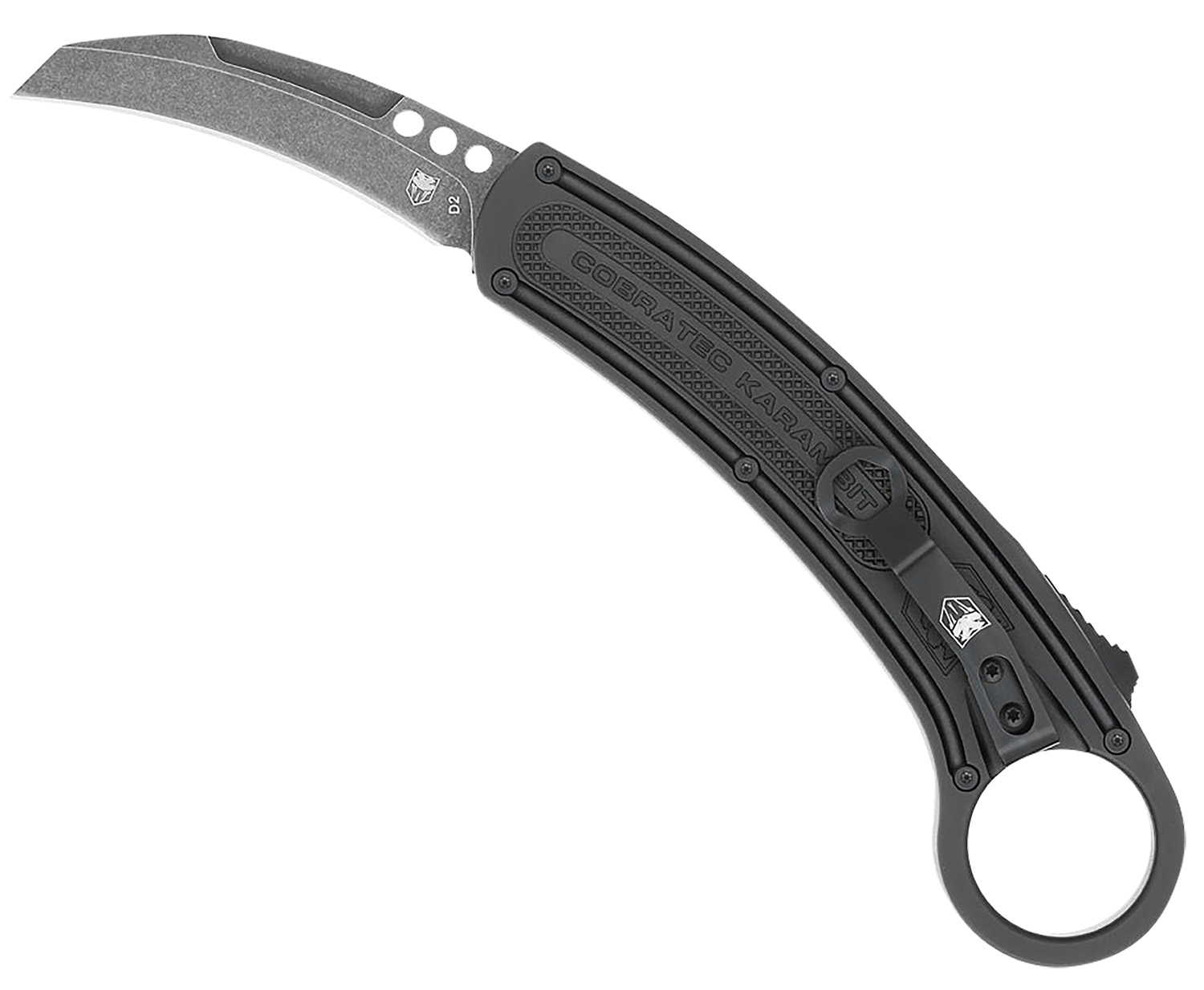 CobraTec Knives CTBKRH Karambit 2.75" Folding Plain Stonewashed D2 Steel Blade, 5.88" Black Anodized w/Finger Ring Aluminum Handle
