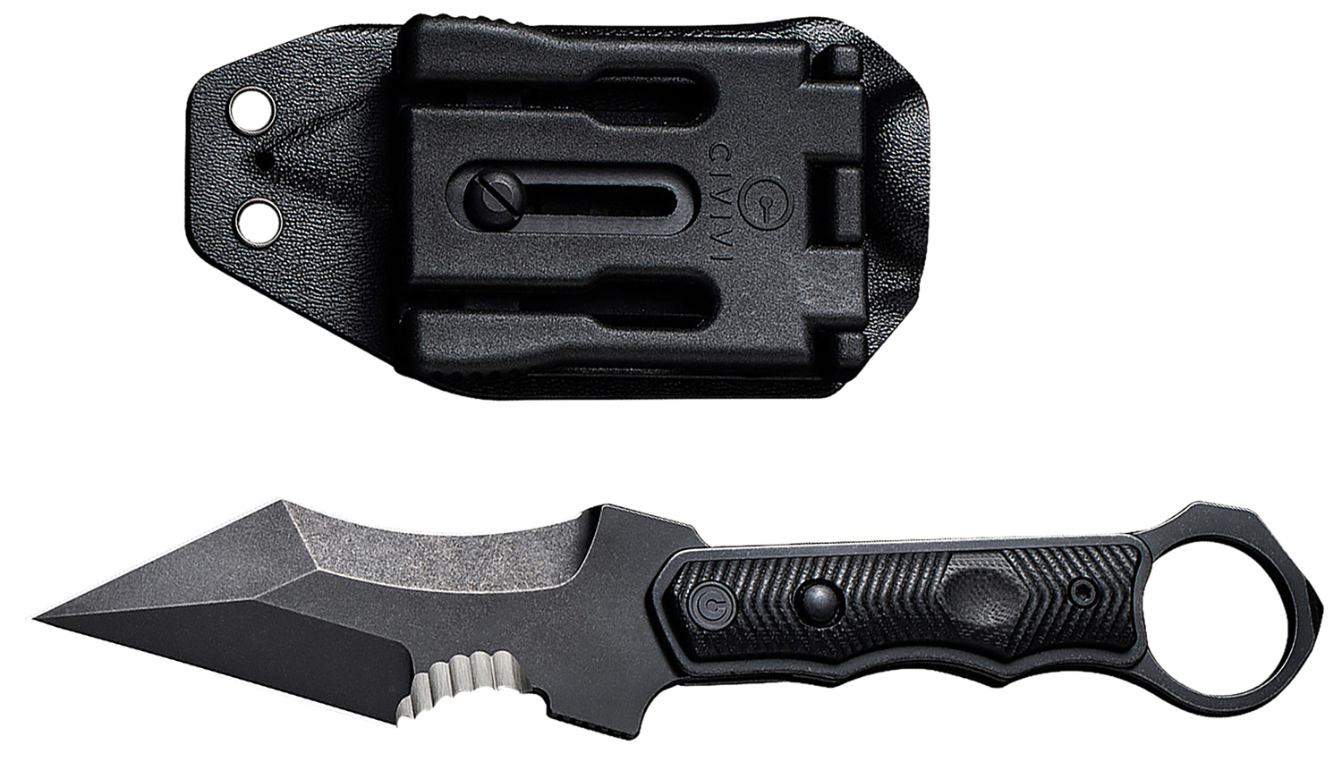 Civivi Knives C20037B-1 Orthrus  3.76" Fixed Karambit/Straight Black Stonewashed Nitro-V Steel Blade, 4.30" Black w/Finger Ring G10 Handle