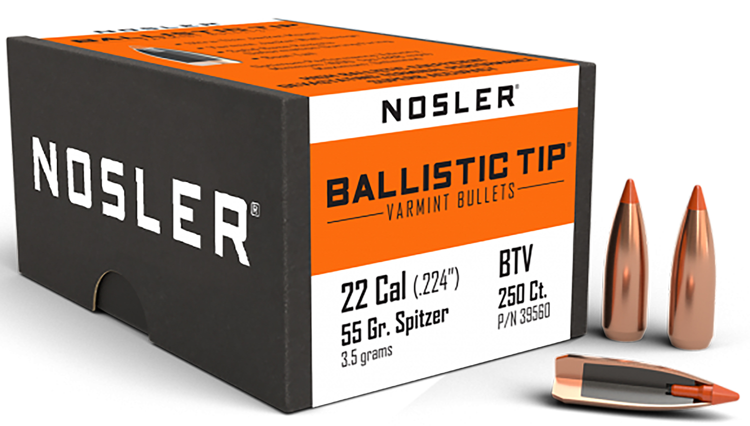 Nosler 39560 Ballistic Tip 22Cal 55gr Spitzer Point 250/Box