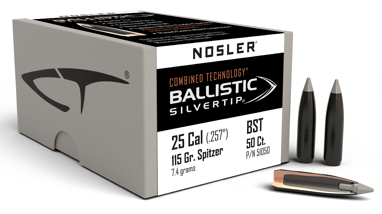 Nosler 51050 Ballistic Silvertip 25Cal 115gr Spitzer Point 50/Box