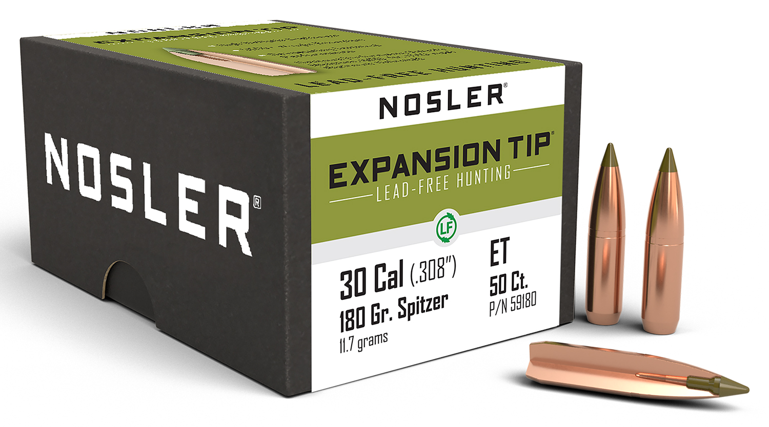 Nosler 59180 E-Tip 30Cal 180gr Spitzer 50/Box