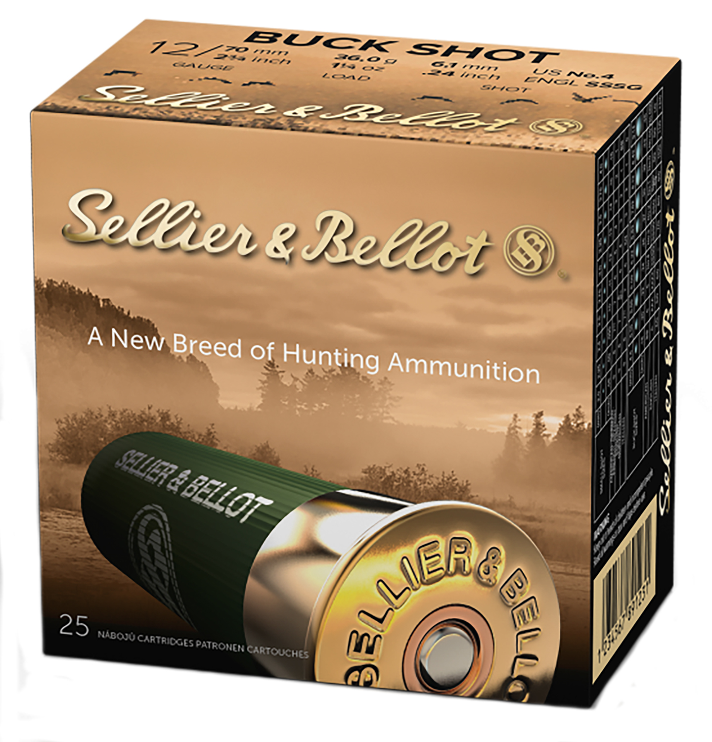 Sellier & Bellot SB12BSB Hunting 12Gauge 2.75" 27Pellets 1 1/4oz 4Buck Shot 25 Box/10 Case