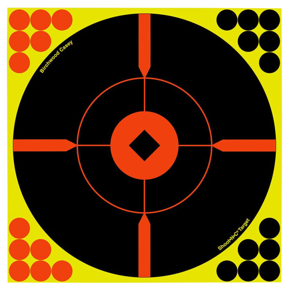 Birchwood Casey 34850 Shoot-N-C Reactive Target Self-Adhesive Paper Black/Yellow/Red 8" Bullseye BMW 50 Pack