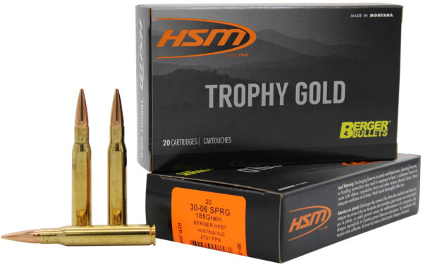 HSM 3006185VLD Trophy Gold Extended Range 30-06 Springfield 185 gr Berger Hunting VLD Match 20 Per Box/ 20 Case