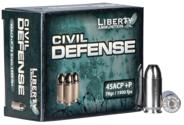 Liberty Ammunition LACD45013 Civil Defense  45ACP+P 78gr Lead Free Fragmenting Hollow Point 20 Per Box/50 Case