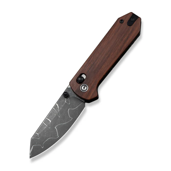 Yonder Thumb Stud & Crossbar Lock Knife Guibourtia Wood Handle (2.88"" New Damascus Blade with Jagged Pattern)