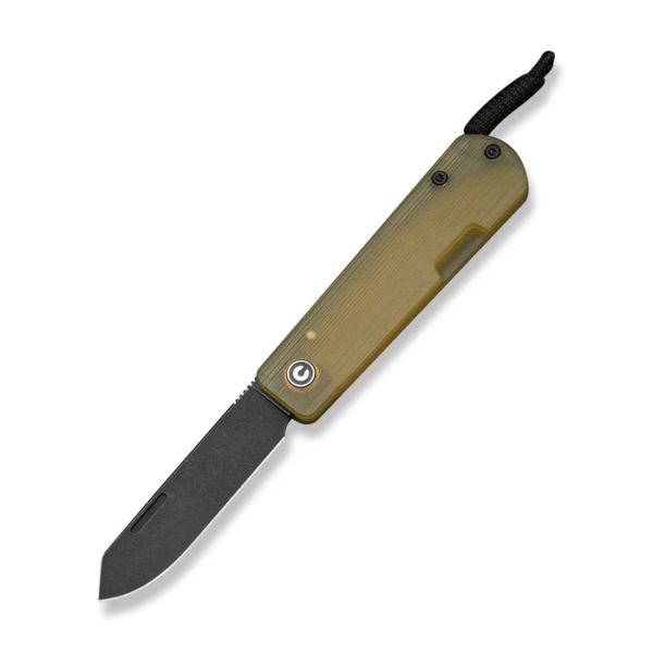 Slippy Sendy Slip Joint Knife Milled Bead Blasted Yellow Ultem Handle (2.81"" Black Stonewashed Nitro-V Blade) C24075A-1