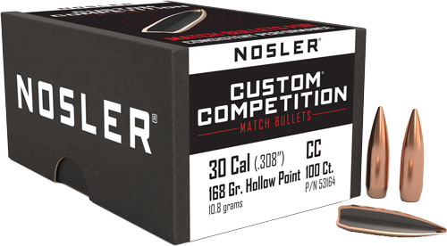NOSLER BULLETS 30 CAL .308 - 168GR HP-BT CUSTOM COMP. 100C