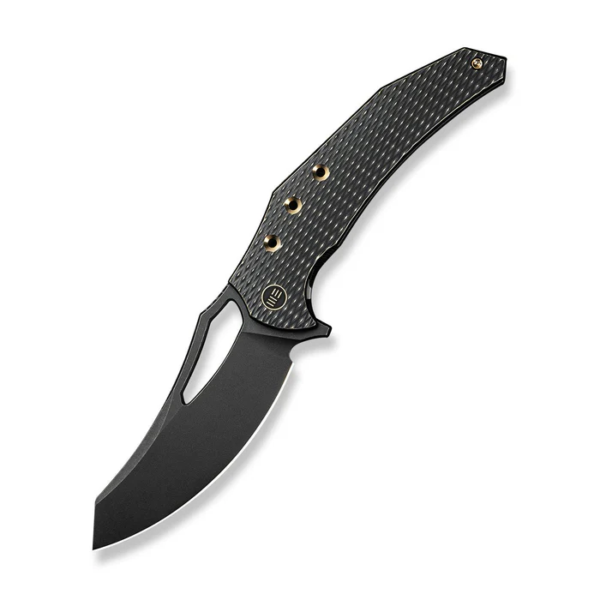 WEKNIFE Epaulette Flipper & Thumb Hole Knife Diamond Patterned Black Titanium Handle (3.45"" Black Stonewashed Bohler M390 Blade) WE24024-1