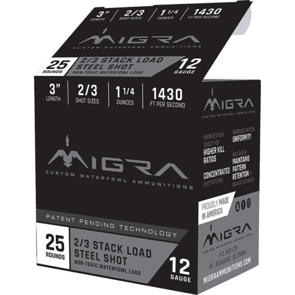 Migra Waterfowl Steel Shot Shot Shells 12 ga 3" 1-1/4 oz #2#3 1430 fps 25/ct