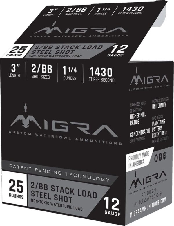 Migra Waterfowl Steel Shot Shotshell 12 ga 3" 1-1/4 oz 1430 fps #2-BB 25/ct