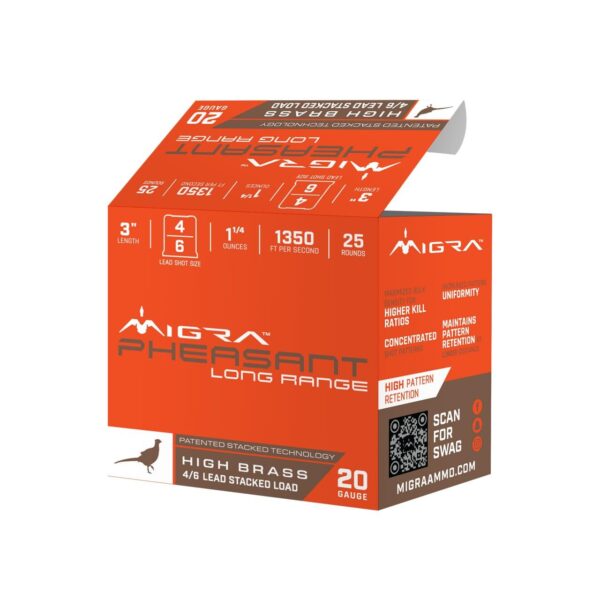 Migra Pheasant Long Range Shotshells 20ga 3" 1-1/4oz 1350 fps #6 & #8 25/ct