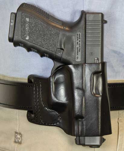 DESANTIS E-GAT SLIDE HOLSTER - OWB RH LEATHER SIG P365 BLACK