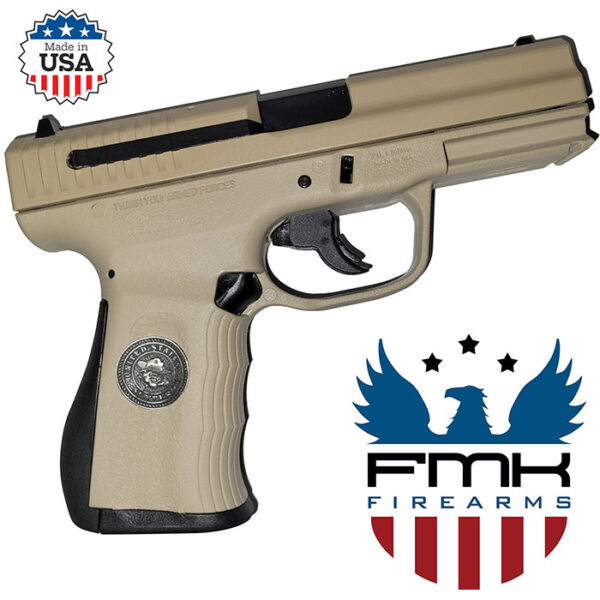 9C1G2-FAT 9MM 4 inch barrel 10 Round Desert Sand with Bulldog Medallion in Grip
