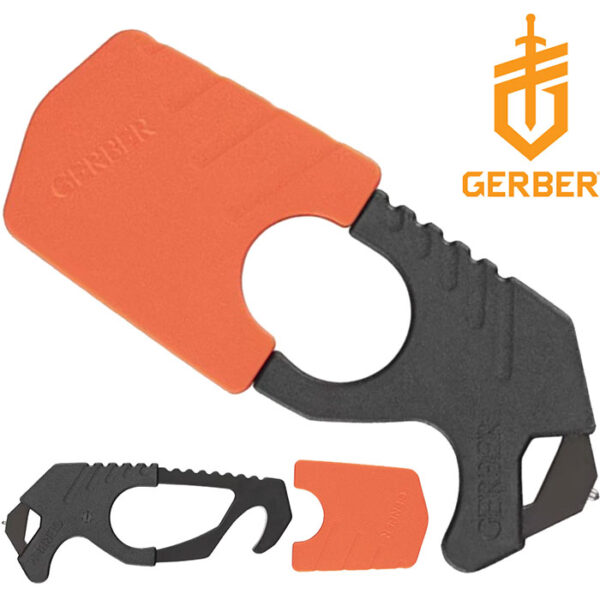 Strap Cutter 4.375 inch Single Bevel Knife Edge with Blunt Hook Black and Orange