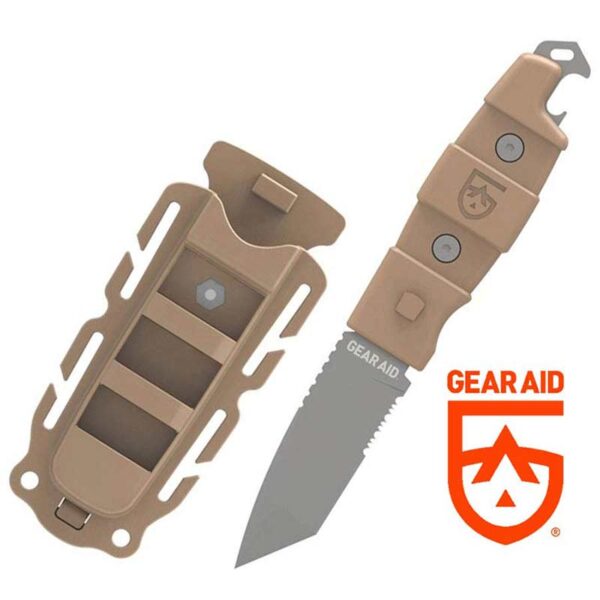 Kotu 3 inch Drop Point Serrated Edge Coyote Handle with Coyote Sheath