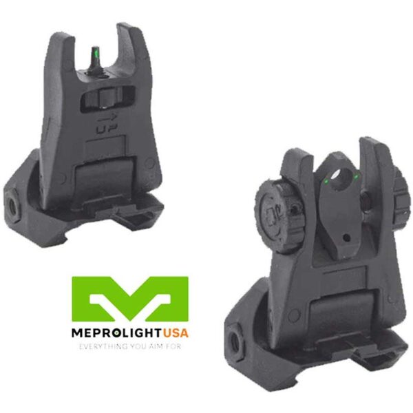 Flip Up Backup Sights 2 Dot Rear Green Self Illuminated for AR15 in Black