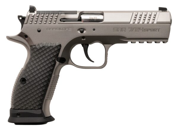 Sarsilmaz SAR7/24SPT 7/24  9mm Luger 17+1 4.40" Stainless Barrel, Matte Stainless Steel Optic Cut/Serrated Slide, Matte Stainless Steel Frame w/Beavertail & Picatinny Rail, Black Polymer Grip