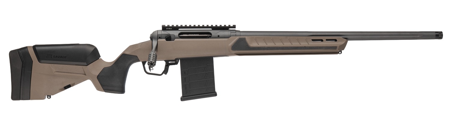 Savage Arms 32669 110 Core Tactical 6mm ARC 10+1 18" Medium Heavy Fluted Barrel, Arca Rail Forend, Coyote Tan AccuStock w/AccuFit V2 Synthetic Stock, Right Hand