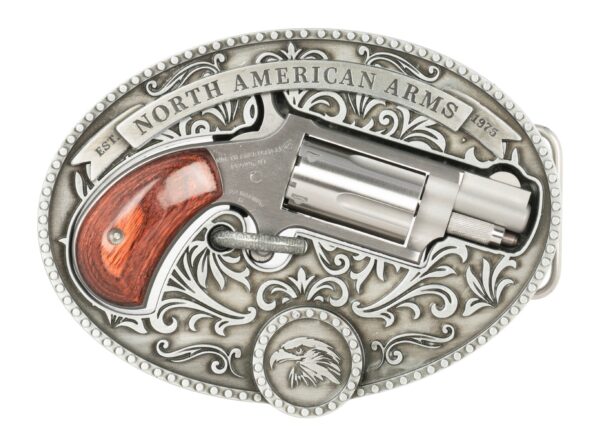 North American Arms 22MSBBO Chuckwagon w/Belt Buckle 22 Mag 5rd Shot 1.13" Matte Stainless Steel Barrel, Stainless Cylinder & Frame, Rosewood Grip