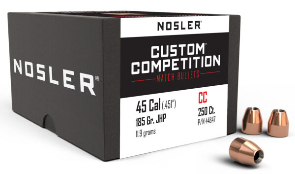 Nosler 44847 Custom Competition 45Cal 185gr Jacketed Hollow Point 250/Box