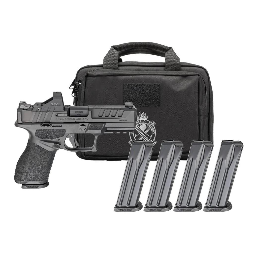 Springfield Armory Gear Pac Echelon 4.0C Handgun 9mm Luger 15rd(1) & 18rd(3) Magazines 4" Barrel Black/White Sights Green Dot  & Bag