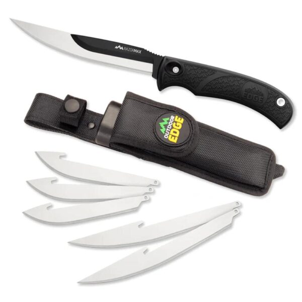 Outdoor Edge RazorMax Replaceable Fixed Knife 3-1/2" Drop Point Blade 5" Boning Blade Black