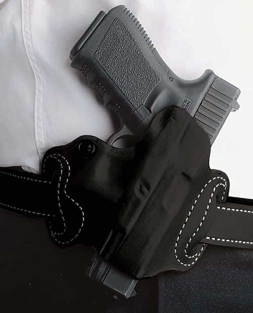 DESANTIS MINI SLIDE HOLSTER - OWB RH LEATHER S/A HELLCAT BLK