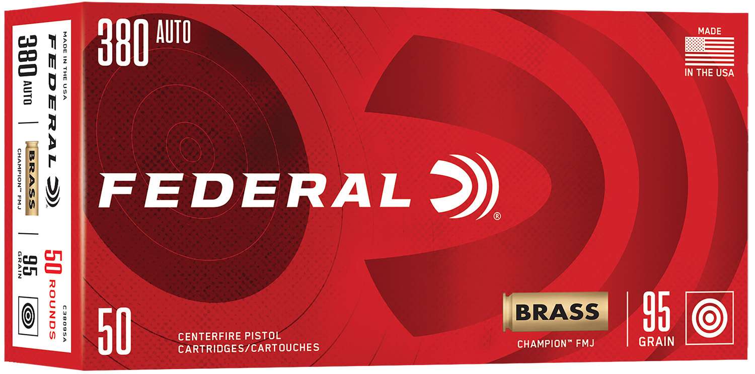 FEDERAL CHAMPION 380 AUTO 95 FMJ 50 RD/BX 20 BX/CS