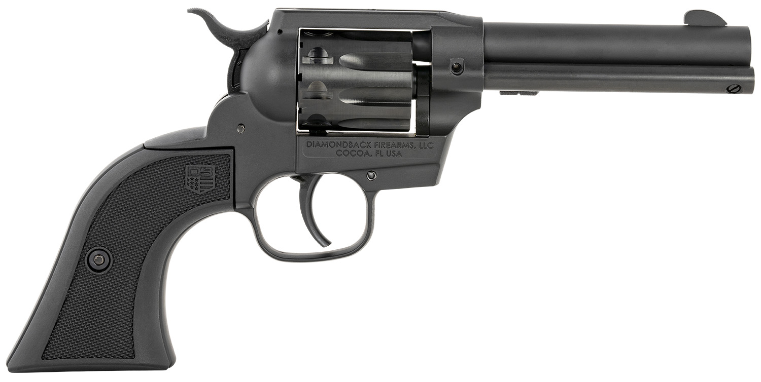 Diamondback DB051CA001 Sidekick 22 LR 9 Shot, 4.50" Black Cerakote Steel Barrel, Black Cerakote Zinc Alloy Frame, Black Cerakote Cylinder, Black Checkered Nylon Grip, Hammer Safety, Exposed Hammer