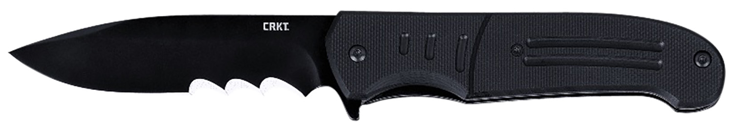 CRKT 6885 Ignitor 3.48" Folding Drop Point Part Serrated Black Oxide 8Cr13MoV SS Blade/Black G10 Handle Includes Pocket Clip