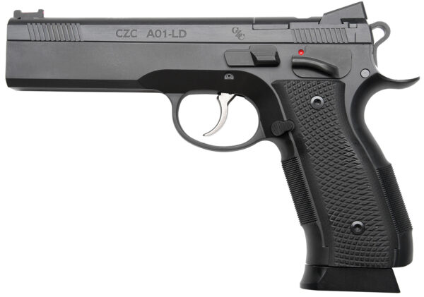 Cz Custom Shop 96336 A01-LD  9mm Luger 19+1 5" Match Grade Bull Barrel, Black Optic Cut/Serrated Steel Slide, Black Polycoat Steel Frame w/Beavertail, Black G10 Grip, Long Dustcover