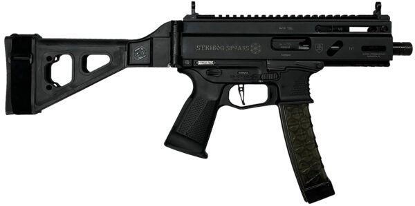 Grand Power 810091152836 Stribog SP9A35S 9mm Luger 30+1 8" Black Picatinny Rail Receiver, SB Tactical Brace, Black Polymer Grip