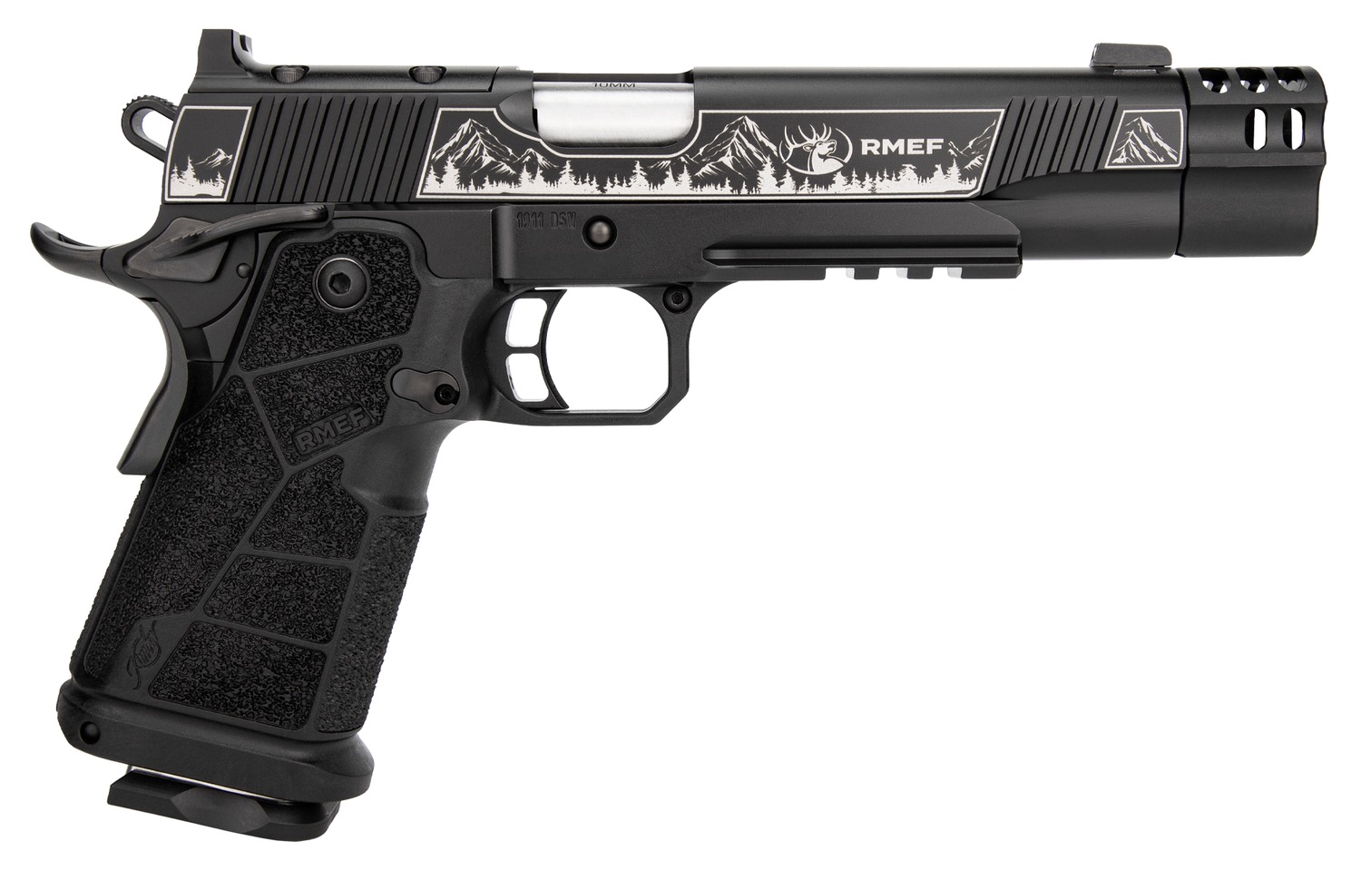 Kimber Mfg, Inc 3600305 DS Warrior Camp Guard Elite Full Size 10mm Auto 18+1 5" Matte Stainless Compensated Barrel, KimPro Black Stainless Steel Engraved Lightening Cut/Optic Ready/Serrated Slide, Bla