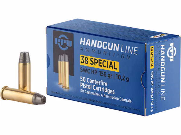 PPU .38 SPECIAL SWC HP 158G 50RD BOX 10 BOXES PER CASE