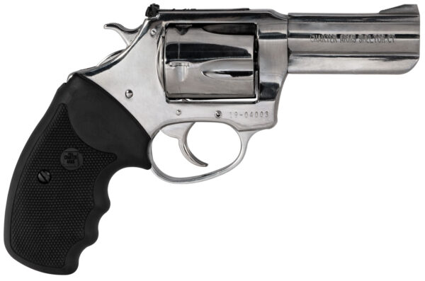 Charter Arms 73539 Mag Pug  Large 357 Mag, 5 Shot 3" High Polished Stainless Steel Barrel, Cylinder & Frame w/Black Finger Grooved Rubber Grip