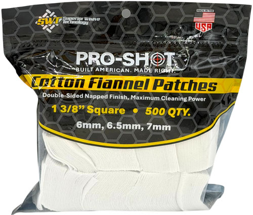 PRO SHOT CLEANING PATCH COTTON - FLANNEL 6MM-7MM 1 3/8" 500CT
