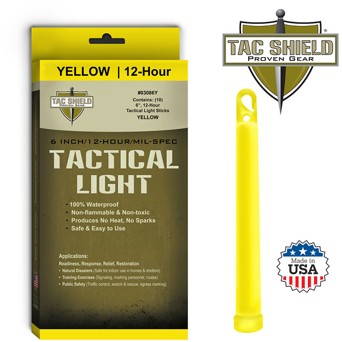 Tactical 12 Hour Light Stick 10 Pack Yellow 6 inch