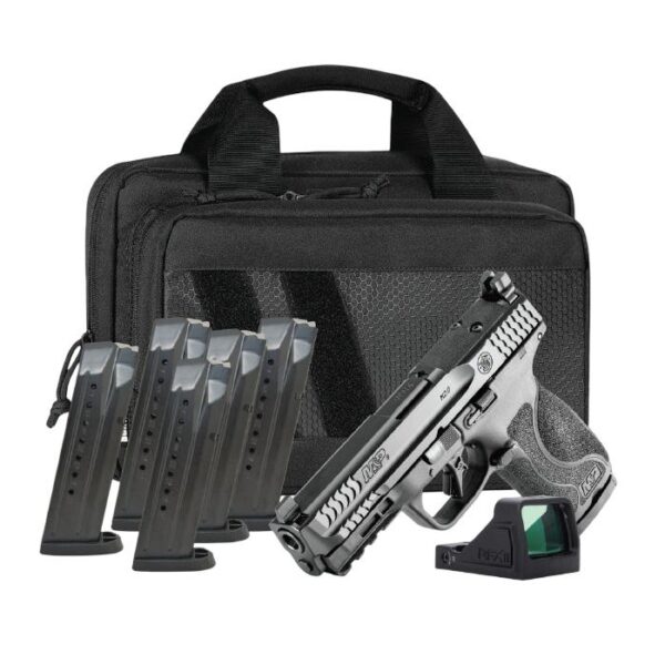 S&W M&P 9 Full Size M2.0 Optic Ready Handgun Bundle 9mm Luger 17rd Magazine(6) 4.22" Barrel No Thumb Safety Black RFX11 Green Dot Savior Bag