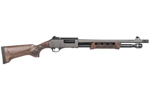 PANZER ARMS CQB PUMP 12G 18.5" GRAY/WALNUT, MLOK SIDE SADDLE, DOOR BREECHER