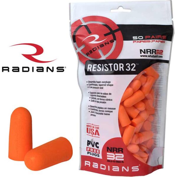 Resistor 32 Foam Disposable Earplugs NRR32DB ANSI S3.19 50 Pair Count Bag Hi-Vis