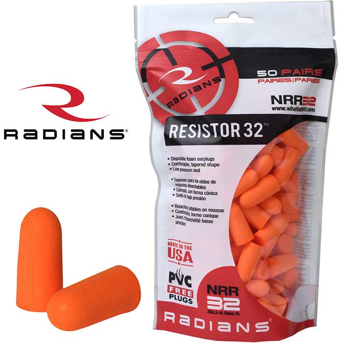 Resistor 32 Foam Disposable Earplugs NRR32DB ANSI S3.19 50 Pair Count Bag Hi-Vis