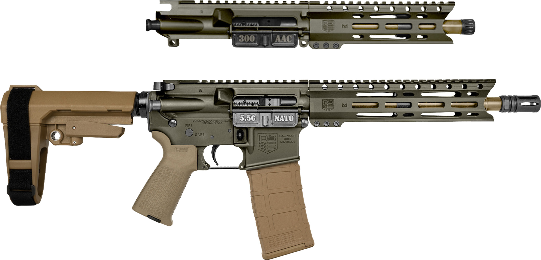 DBF DB15PC 5.56 NATO / 300 Blackout FDE Pistol