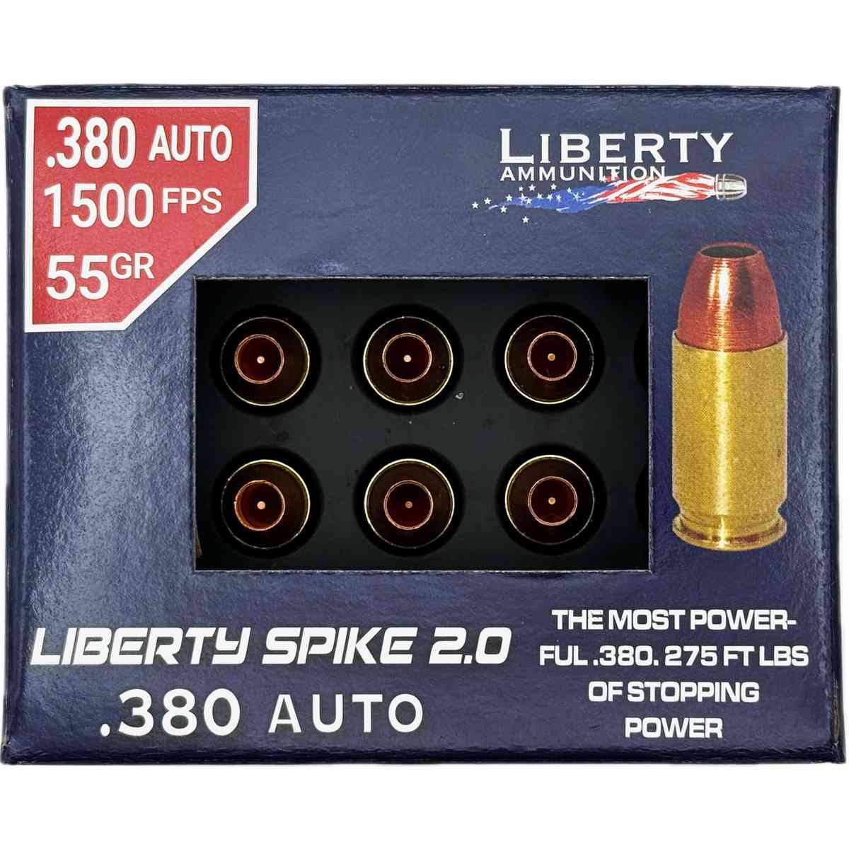 Liberty SPIKE 2.0 Handgun Ammunition .380 Auto 55gr 1500 fps 20/ct