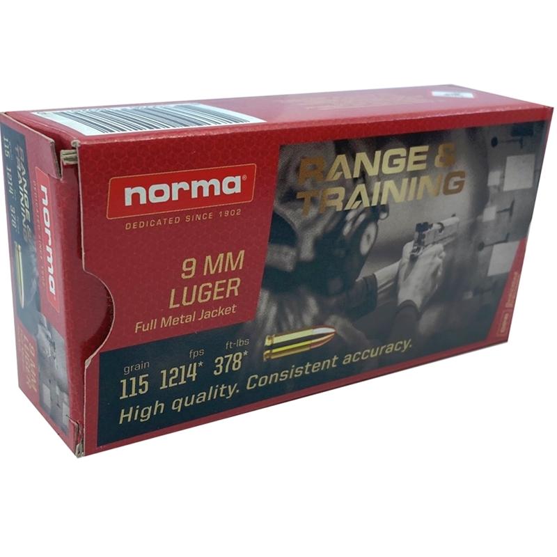 Norma Range and Training Handgun Ammunition 9mm Luger 115gr FMJ 1214 fps 50/ct