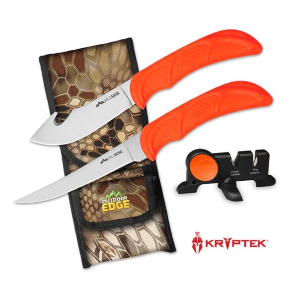 Outdoor Edge WildBone Two-Knife Combo with Sharpener, Orange