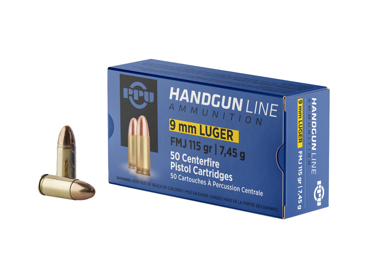 PPU 9mm Luger 115gr FMJ Ammunition - 50 Rounds