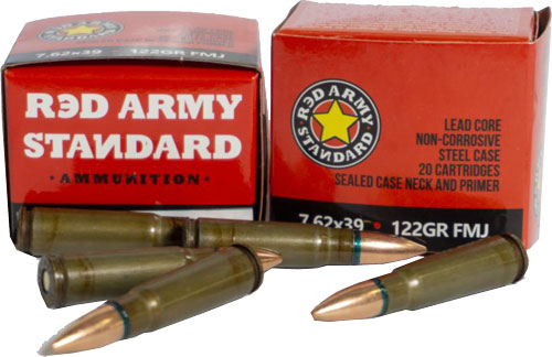 Red Army 7.62x39mm 122GR FMJ Steel Lacquered Ammo - 20 Rounds