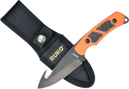 RUKO FIXED BLADE SKINNER 3.25" - BLAZE ORANGE HANDLE CLAMSHELL