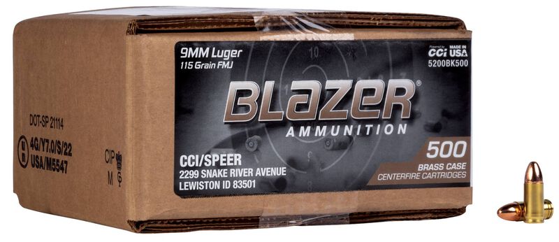 Blazer Brass 9mm 115gr FMJ 500 Round Case